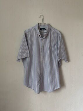 Vintage Ralph Lauren Custom Fit Multi Color Stripe Short Sleeve Oxford Men’s XL